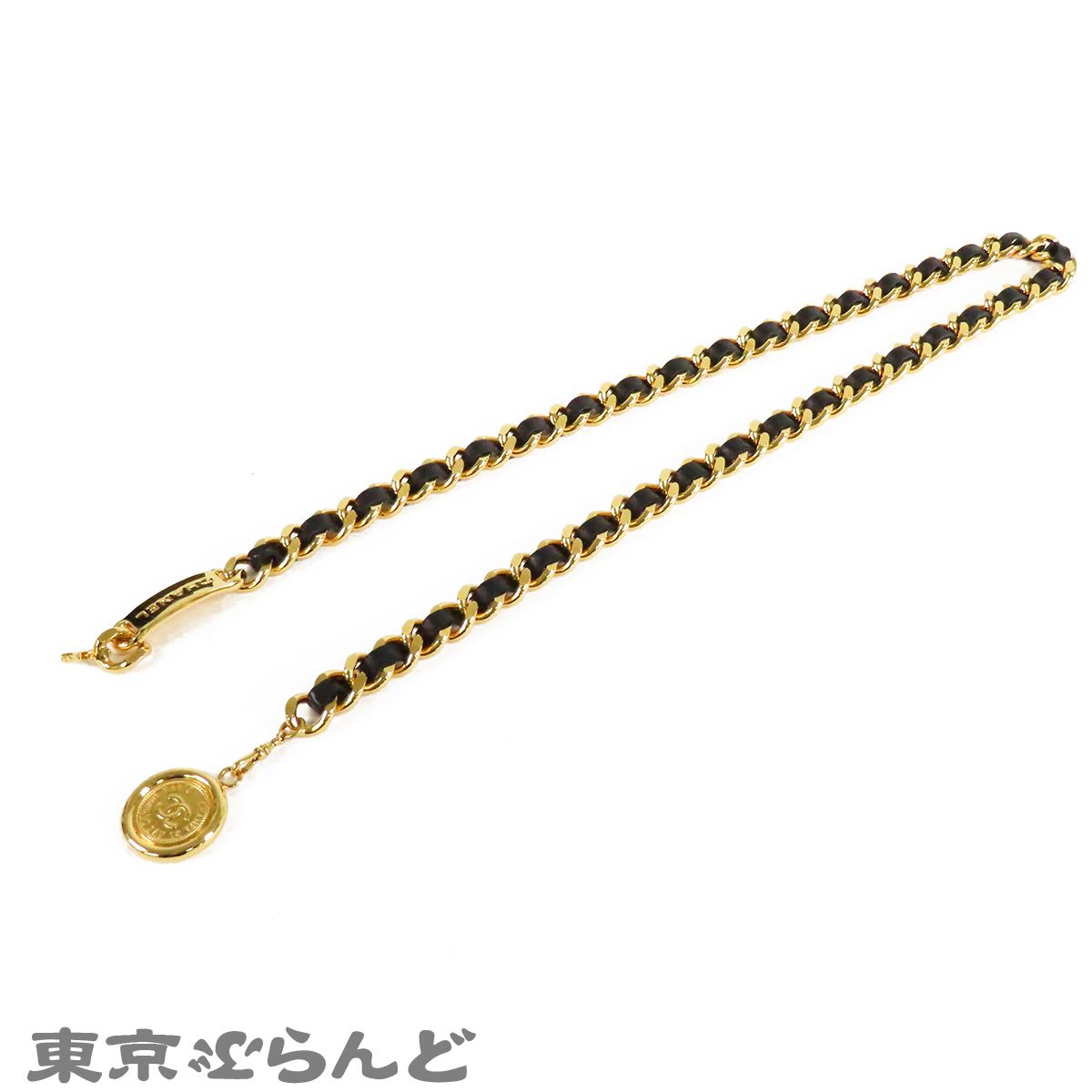 シャネル CHANEL チェーンベルト ゴールドxブラック メタル レザー GP