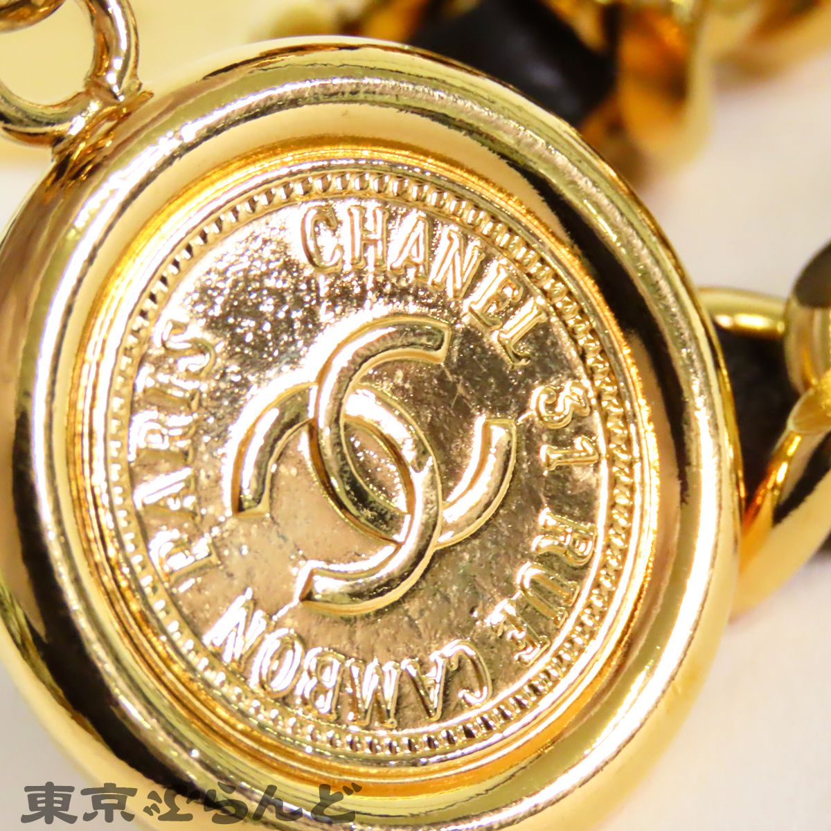 シャネル CHANEL チェーンベルト ゴールドxブラック メタル レザー GP