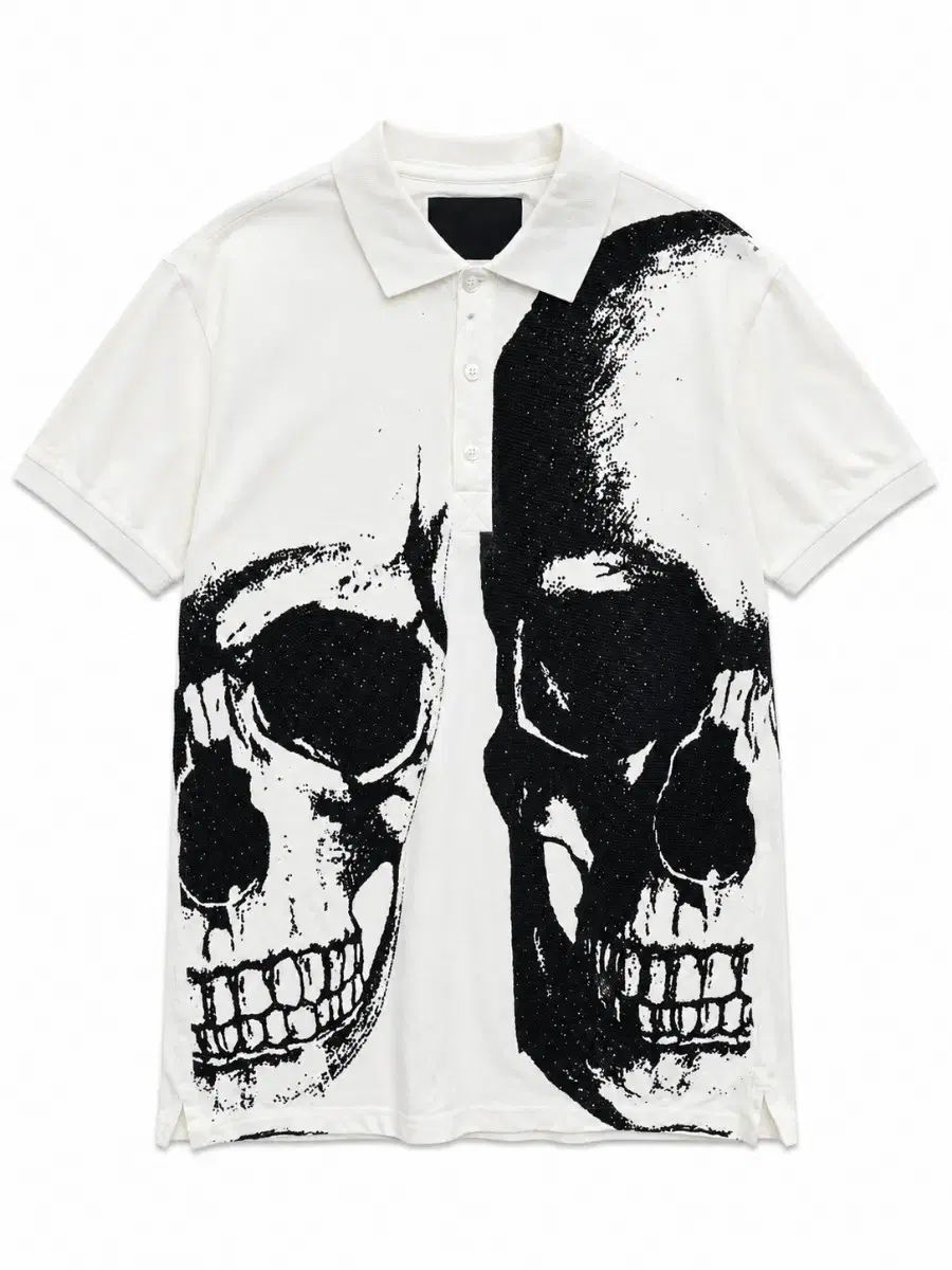 PHILIPP PLEIN(フィリッププレイン) スカル プリンティング 白 ポロTシャツ