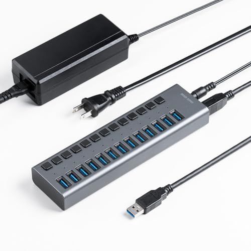 サンワダイレクト USBハブ 13ポート セルフパワー 電源付き 個別スイッチ付 USB充電器 USB3.2/5Gbps 400-HUBA50GM送料無料 a50e7f62