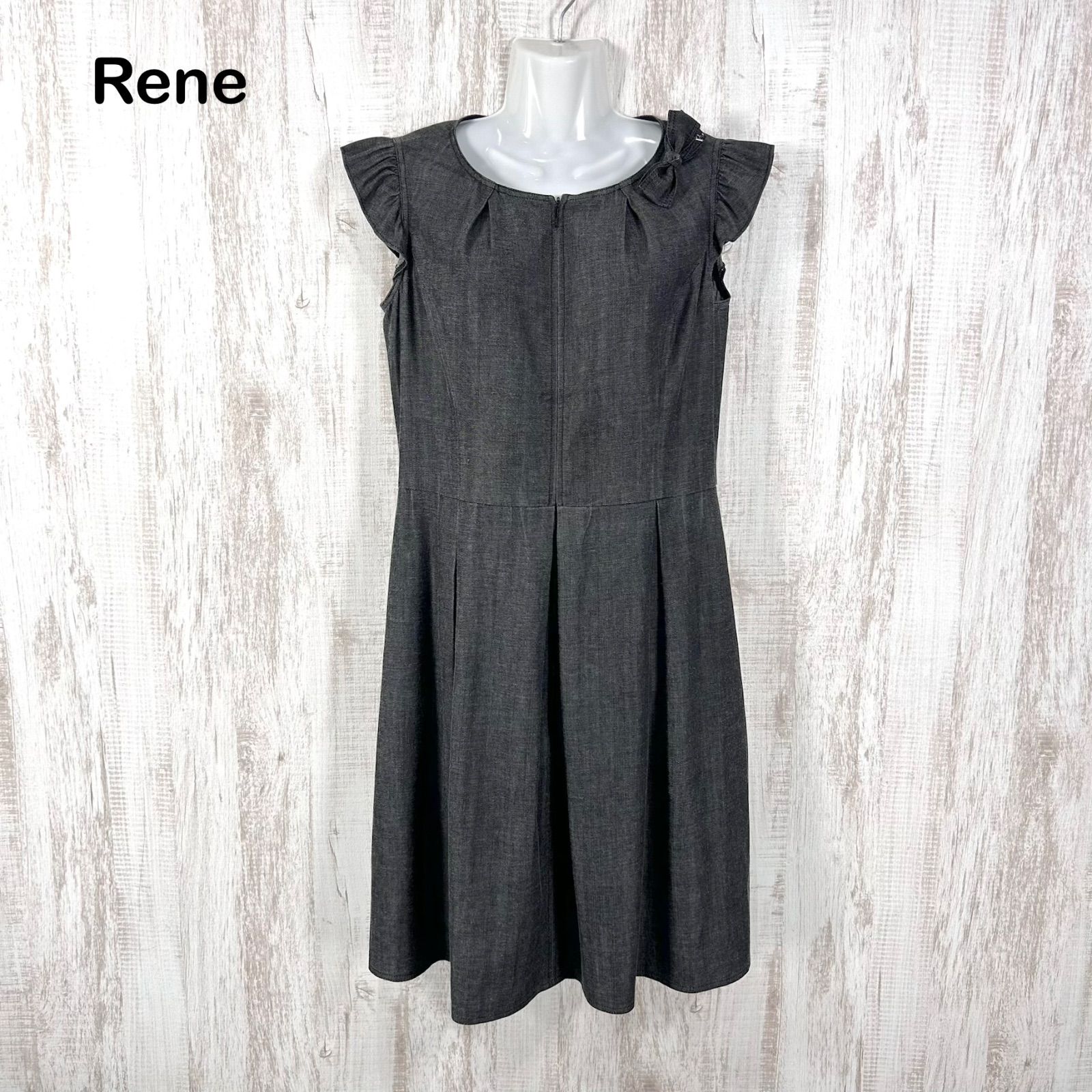 美品 Rene ルネ リボン フリルスリーブ デニムワンピース ブラック