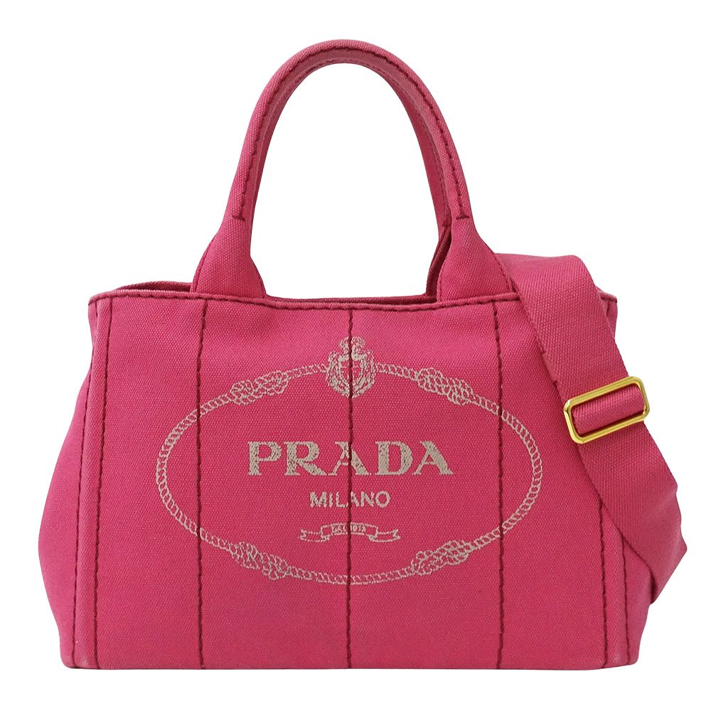 プラダ PRADA バッグ レディース ブランド トートバッグ ショルダーバッグ 2way カナパ ミニ キャンバス ピンク 1BG439 おしゃれ 【中古】