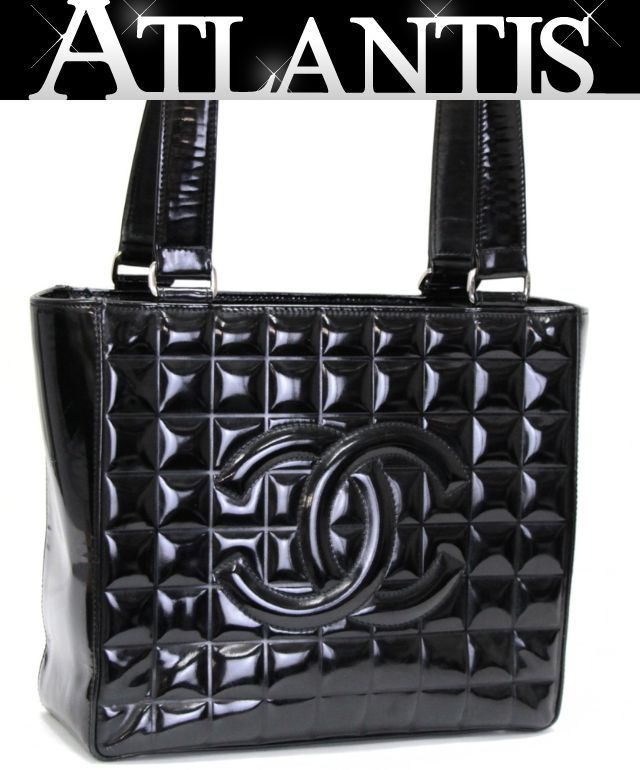 シャネル CHANEL ココマーク チョコバー ハンドバッグ パテント 黒 【74965】