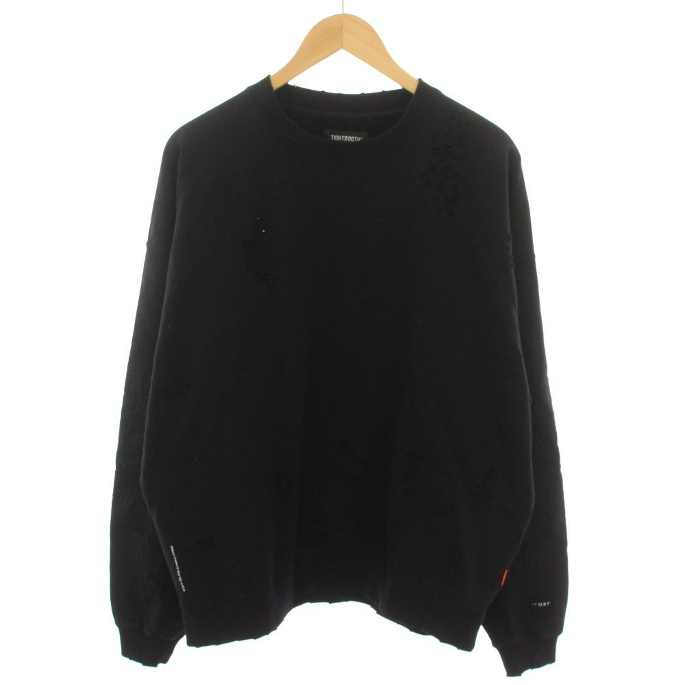 タイトブース TIGHTBOOTH TBPR デラックス DELUXE ダメージクルースウェット DAMAGE CREW SWEAT トレーナー クルーネック 長袖 ドラゴン刺繍 XL 黒 ブラック FW25-20th10 /YT
