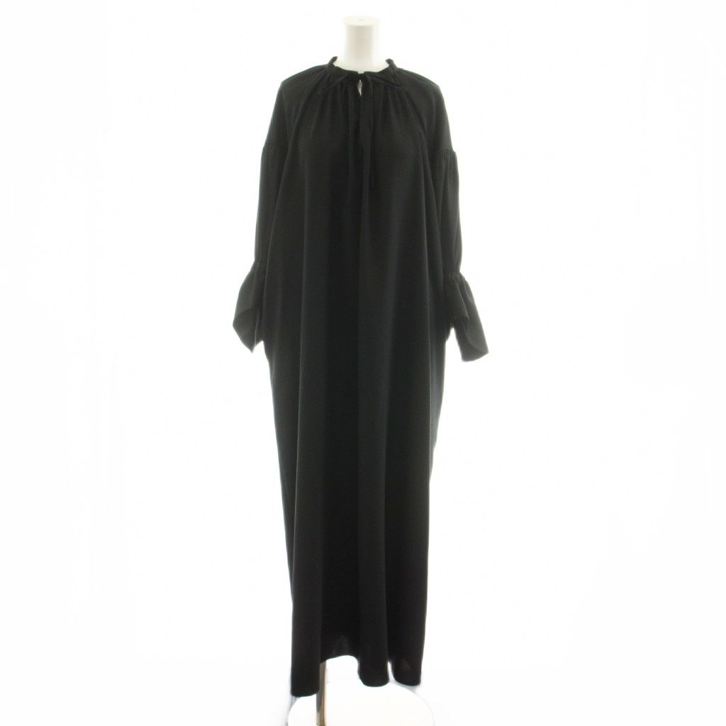エンフォルド ENFOLD DESIGN-CUFF DRESS ワンピース フレア ロング マキシ 長袖 38 黒 ブラック 300GS133-2390 /KU