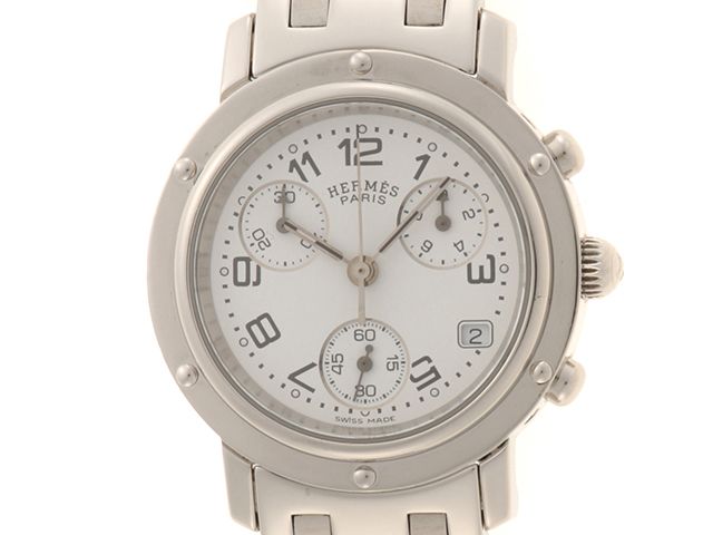 HERMES エルメス ウォッチ クリッパークロノ 時計 CL1.310 腕時計 ステンレススチール ホワイト クオーツ ホワイト文字盤 レディース【中古】471