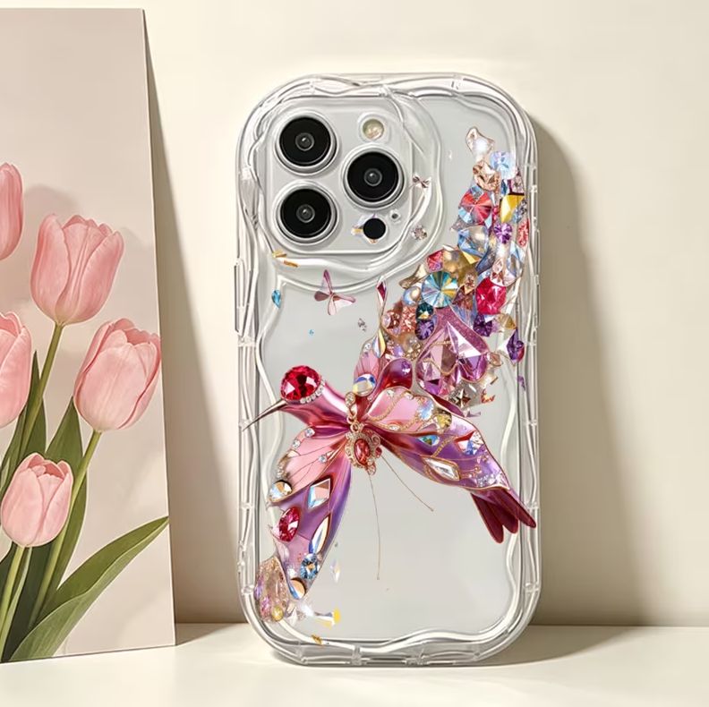 iPhoneケース】蝶柄グリッター 透明 TPU 17/16/15 Pro Max 対応 - メルカリ