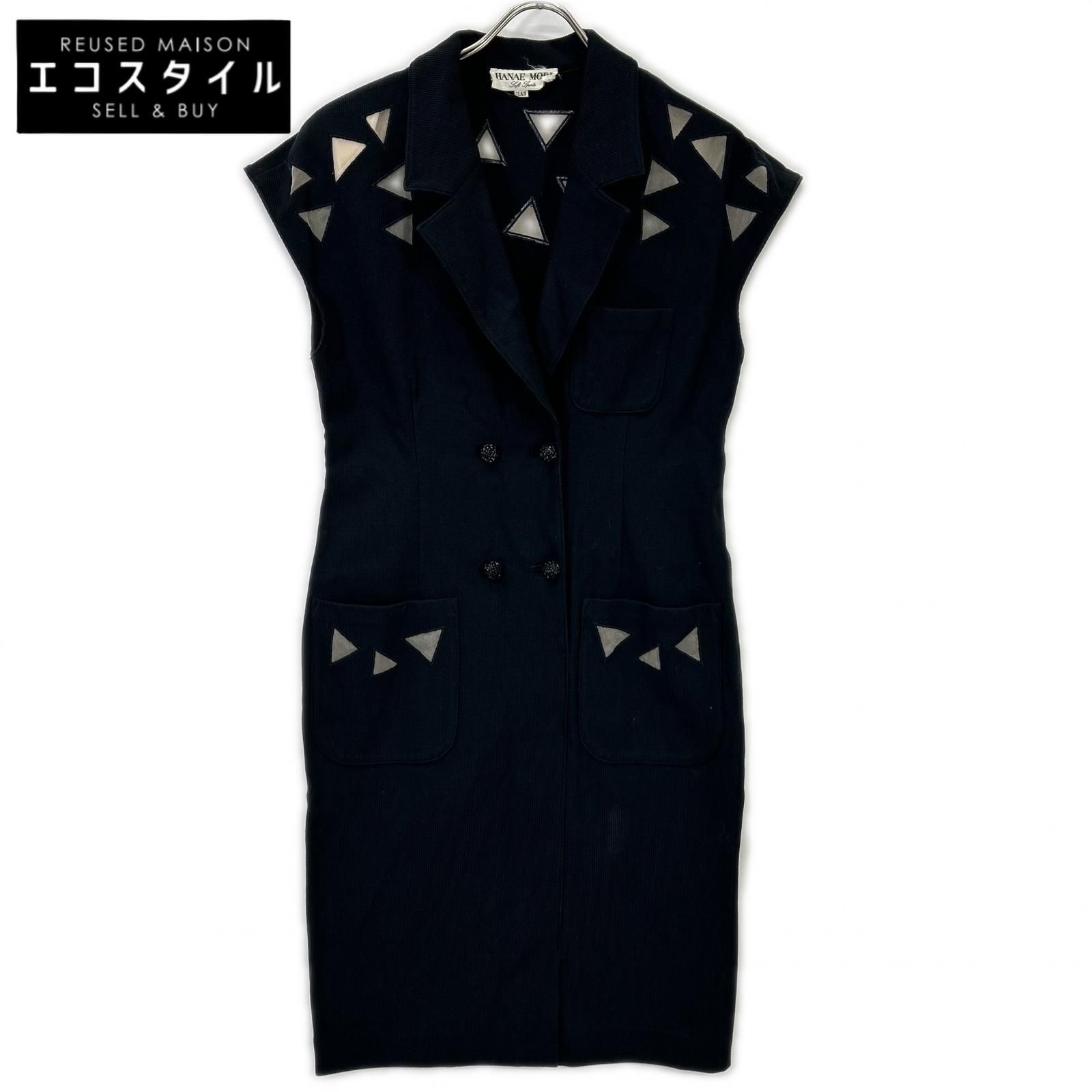 HANAE MORI　ハナエモリ　ブラック スクエアカットアウト ノースリーブワンピース　11A3