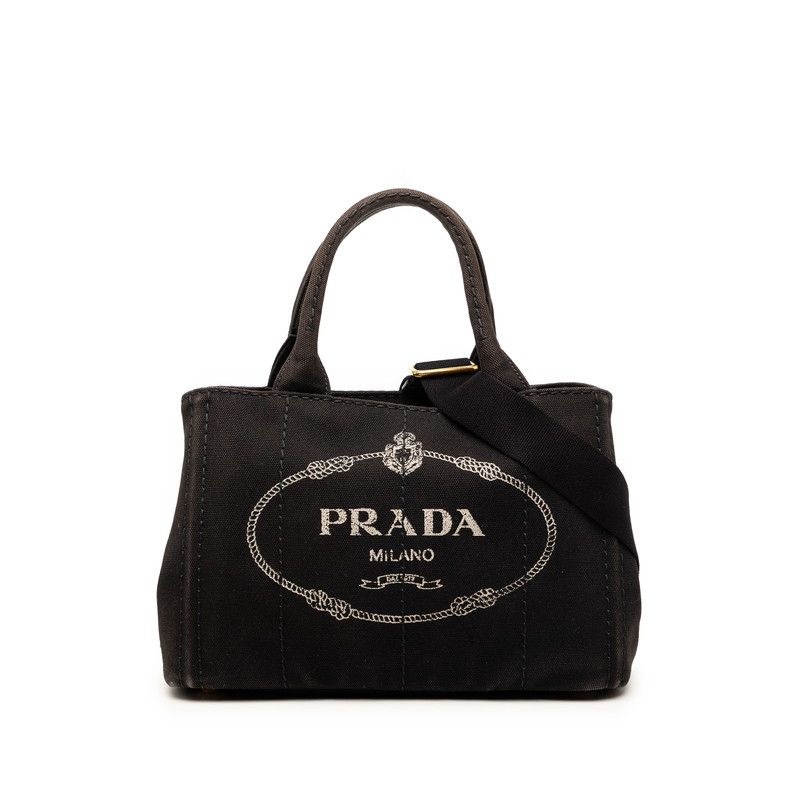 プラダ 三角ロゴプレート カナパ ハンドバッグ ショルダーバッグ 2WAY ブラック キャンバス レディース PRADA【1-0266215】