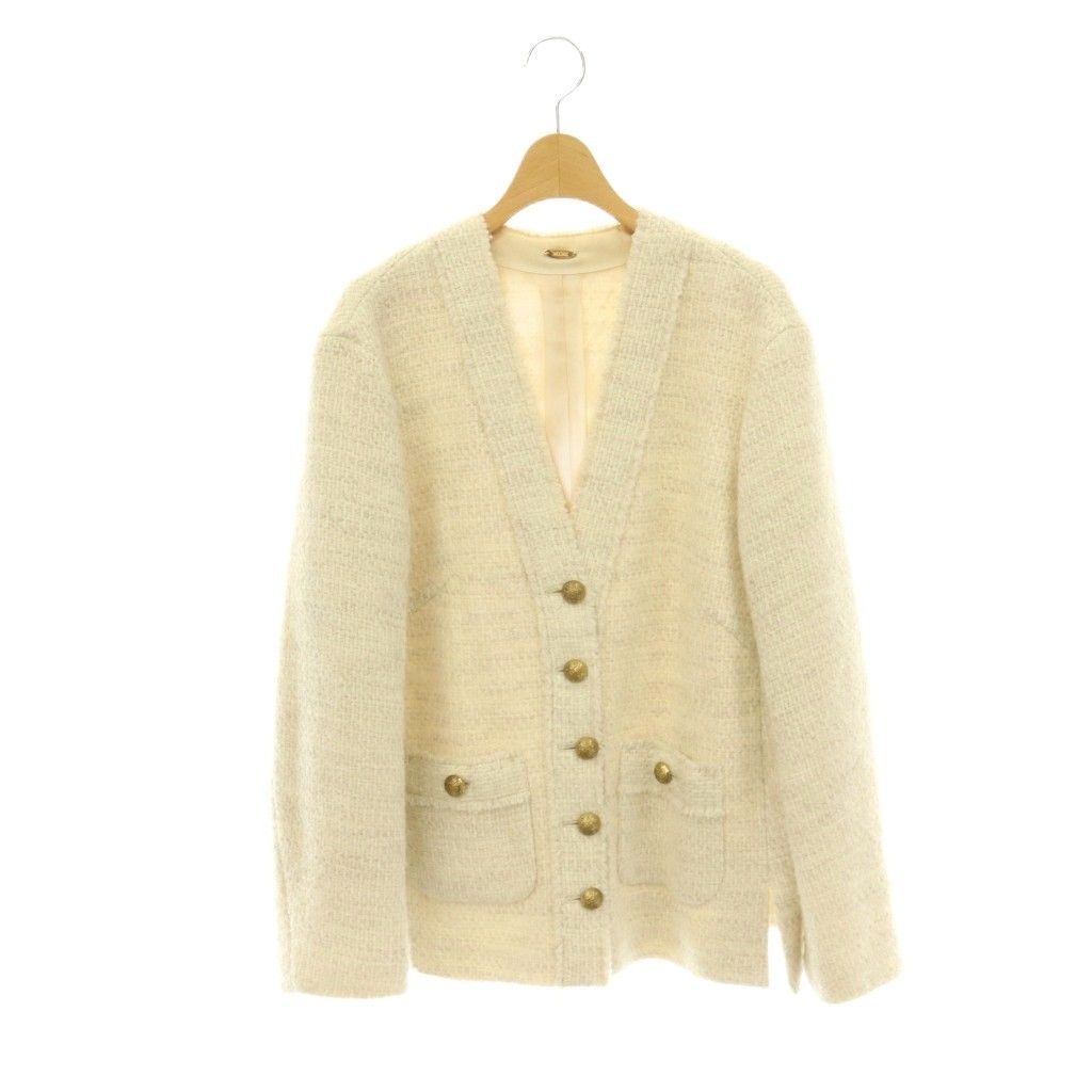 ミューズ ドゥーズィエム クラス MUSE de Deuxieme Classe TWEED カーディガンジャケット ノーカラージャケット アイボリー /ES ■OS