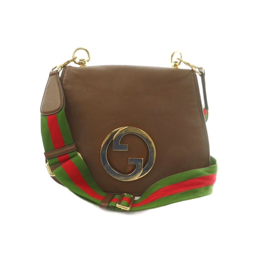 グッチ GUCCI ブロンディ インターロッキングG ショルダーバッグ レザー フラップ 茶 ブラウン 699210 /MI ■OS ■OH