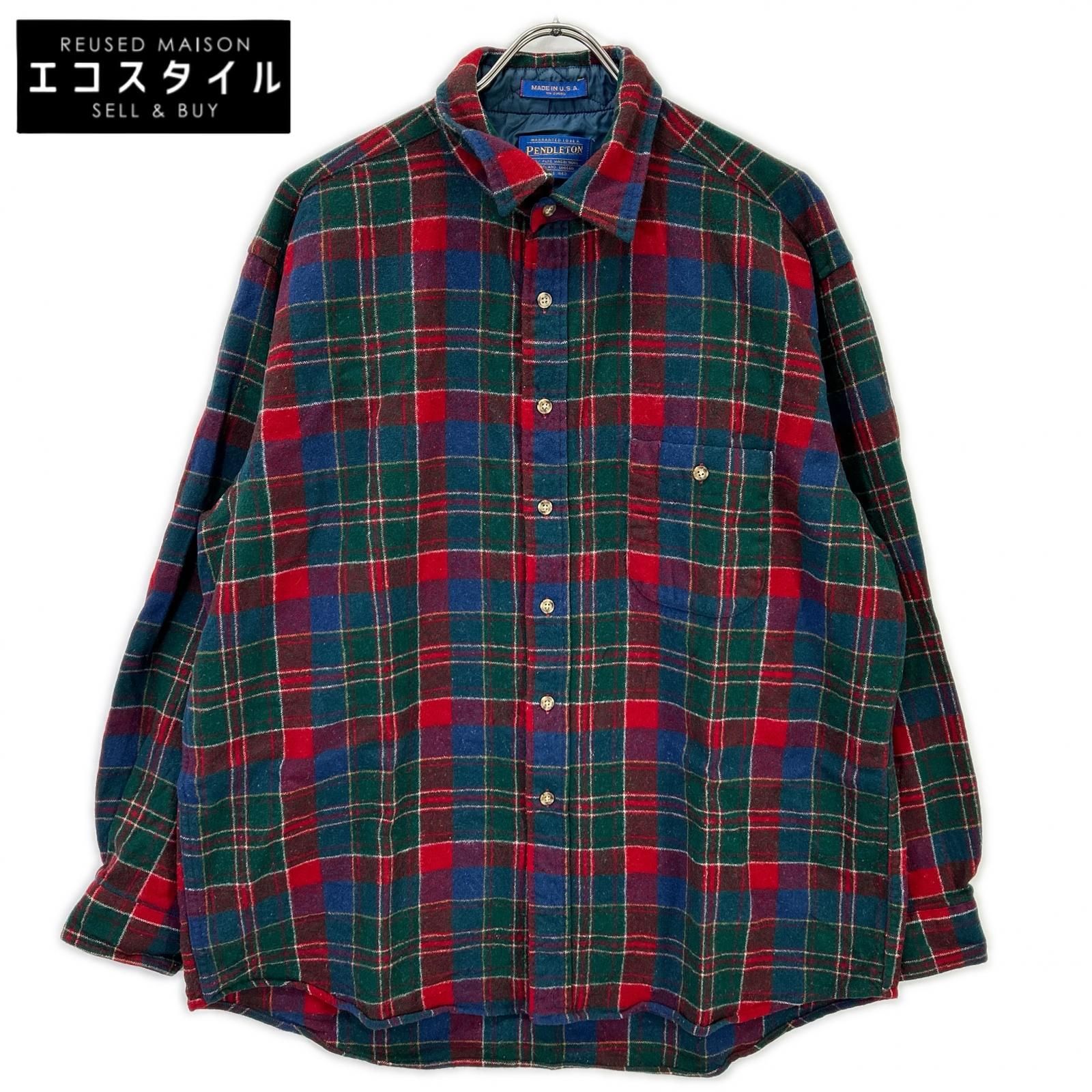 PENDLETON　ペンドルトン　レッド×グリーン エルボーパッチ ウールネルシャツ　X L 7,732円