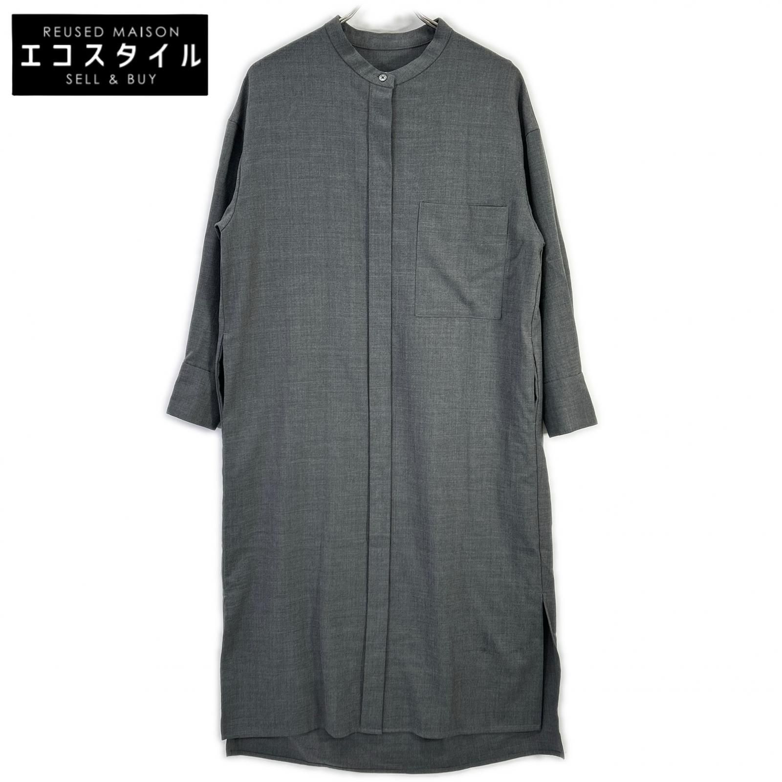 1er Arrondissement　プルミエ アロンディスモン　B1083AFA089A グレー バンドカラーシャツワンピース　36