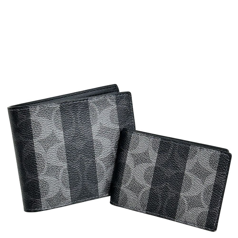 コーチ 財布 メンズ COACH 折り財布 シグネチャー ストライプ 3in1 ウォレット CEB95 ON1 ブラック×グレー