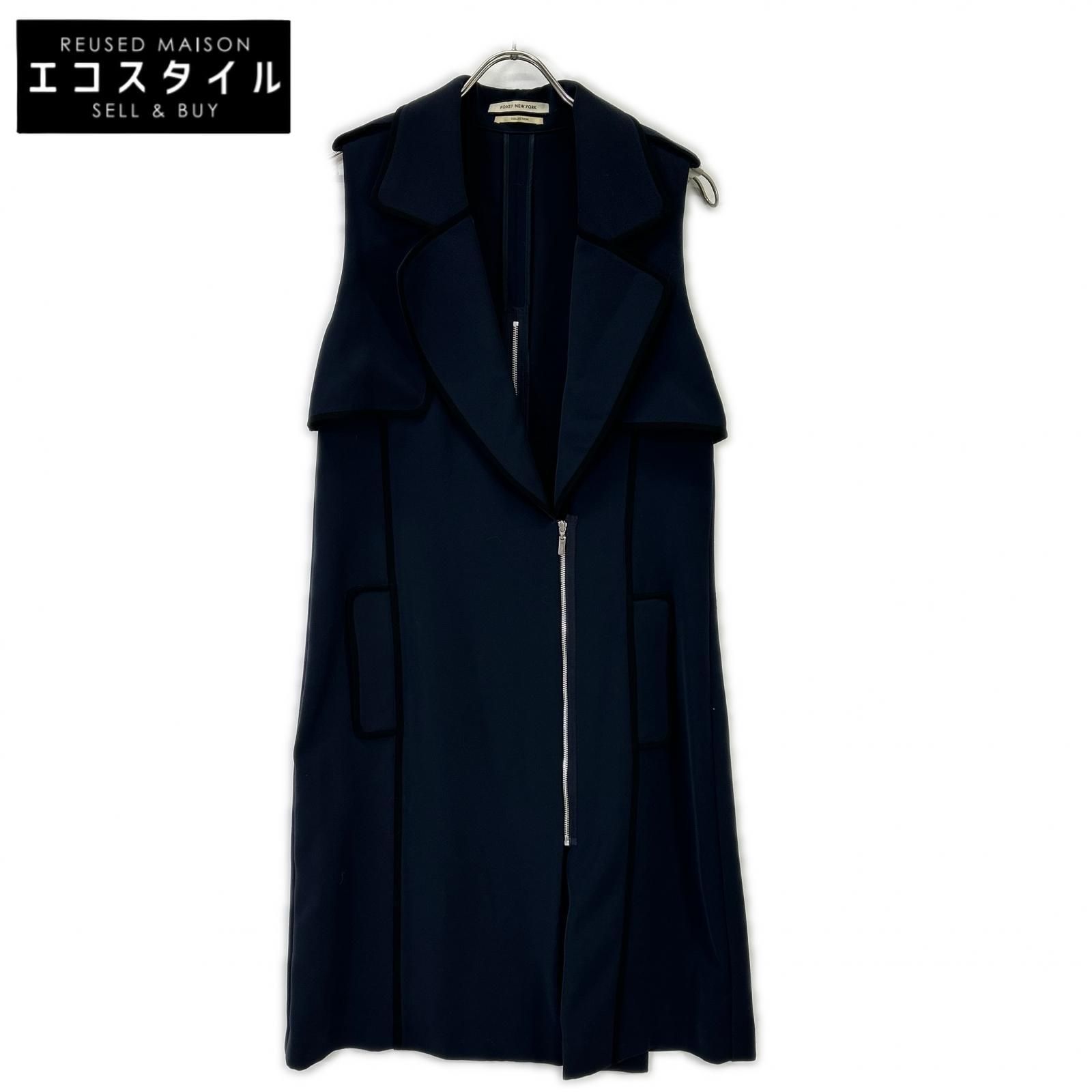 FOXEY NEW YORK　フォクシーニューヨーク　34348 ネイビー CREPE GILET ロングジレ　F