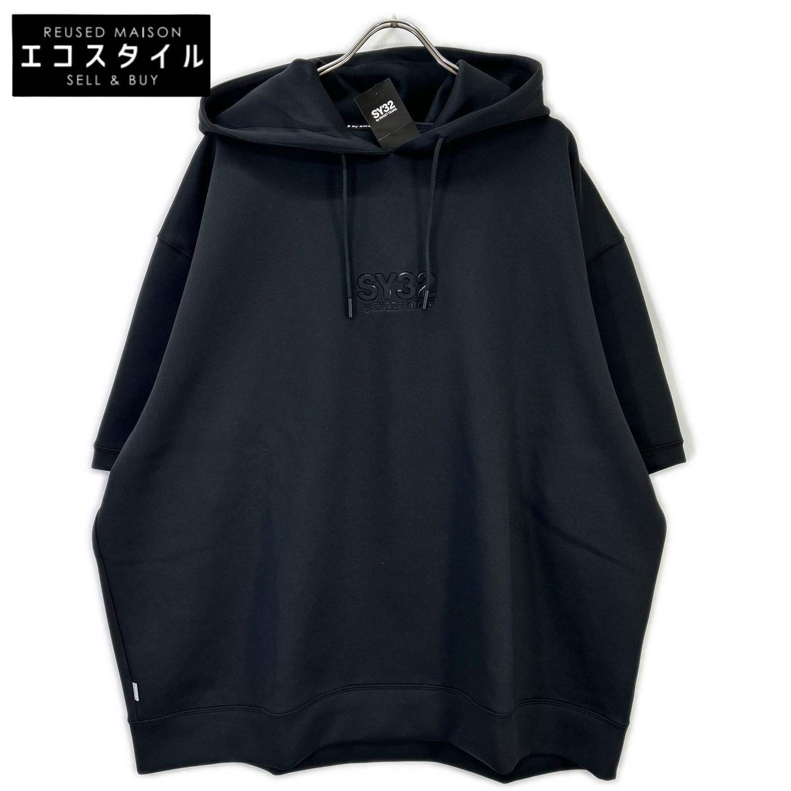 SY32 by SWEET YEARS　エスワイサーティトゥーバイスウィートイヤーズ　ブラック 15061DF DOUBLE KNIT EMBROIDERY LOGO HOODIE　XXXXL