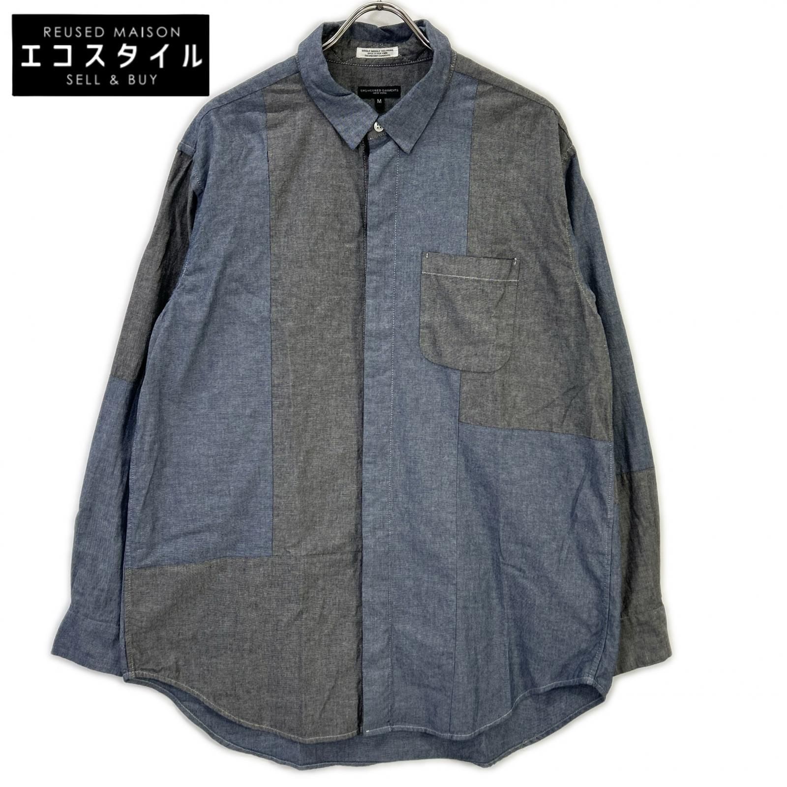 Engineered Garments　エンジニアードガーメンツ　ブルー×ブラック パッチワーク シャツ　M
