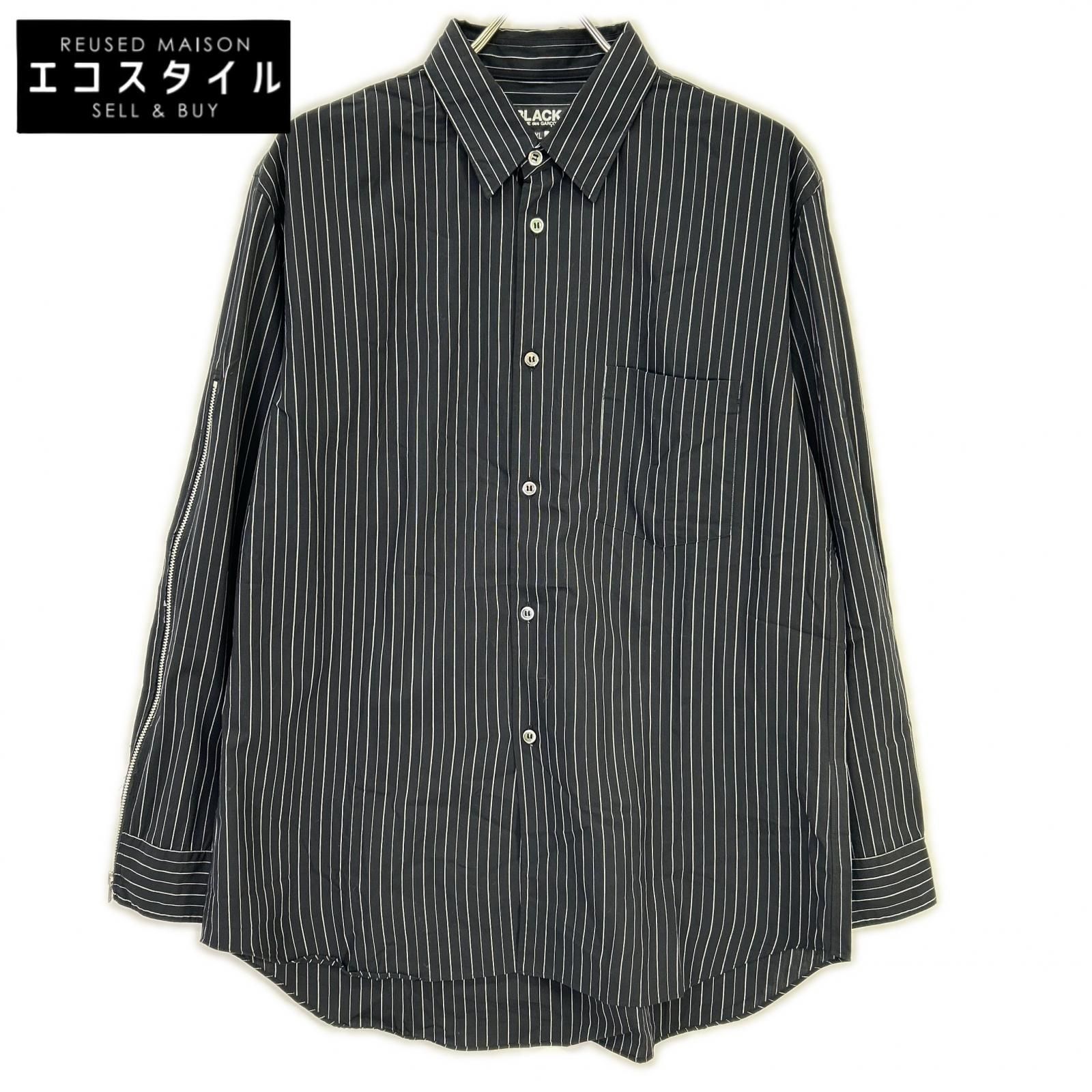 BLACKCOMMEdesGARCONS　ブラックコムデギャルソン　1O-B009 25SS ブラック ピンストライプ ジップ シャツ　XL