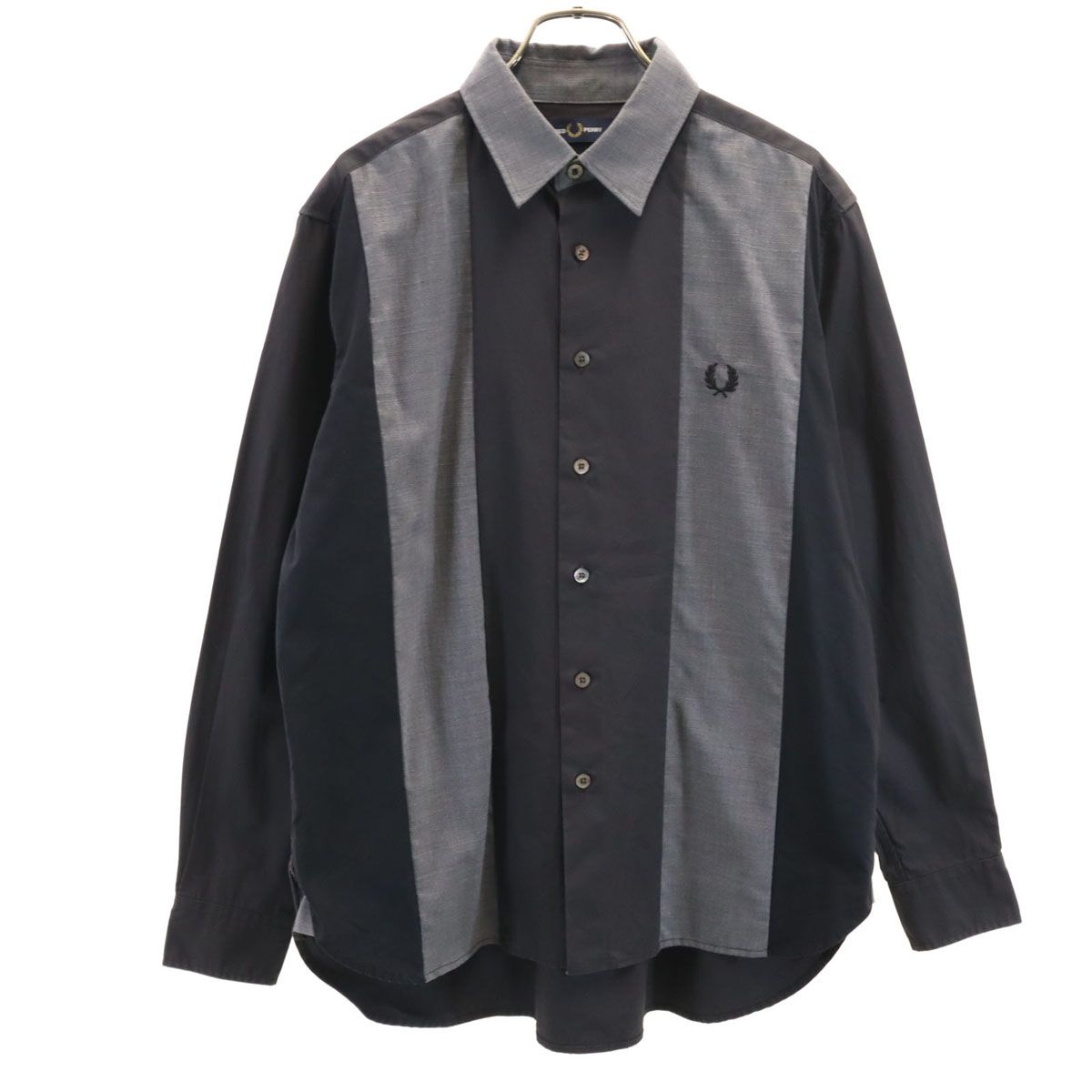 FRED PERRY フレッドペリー バイカラー 長袖 シャツ S ブラック メンズ 古着