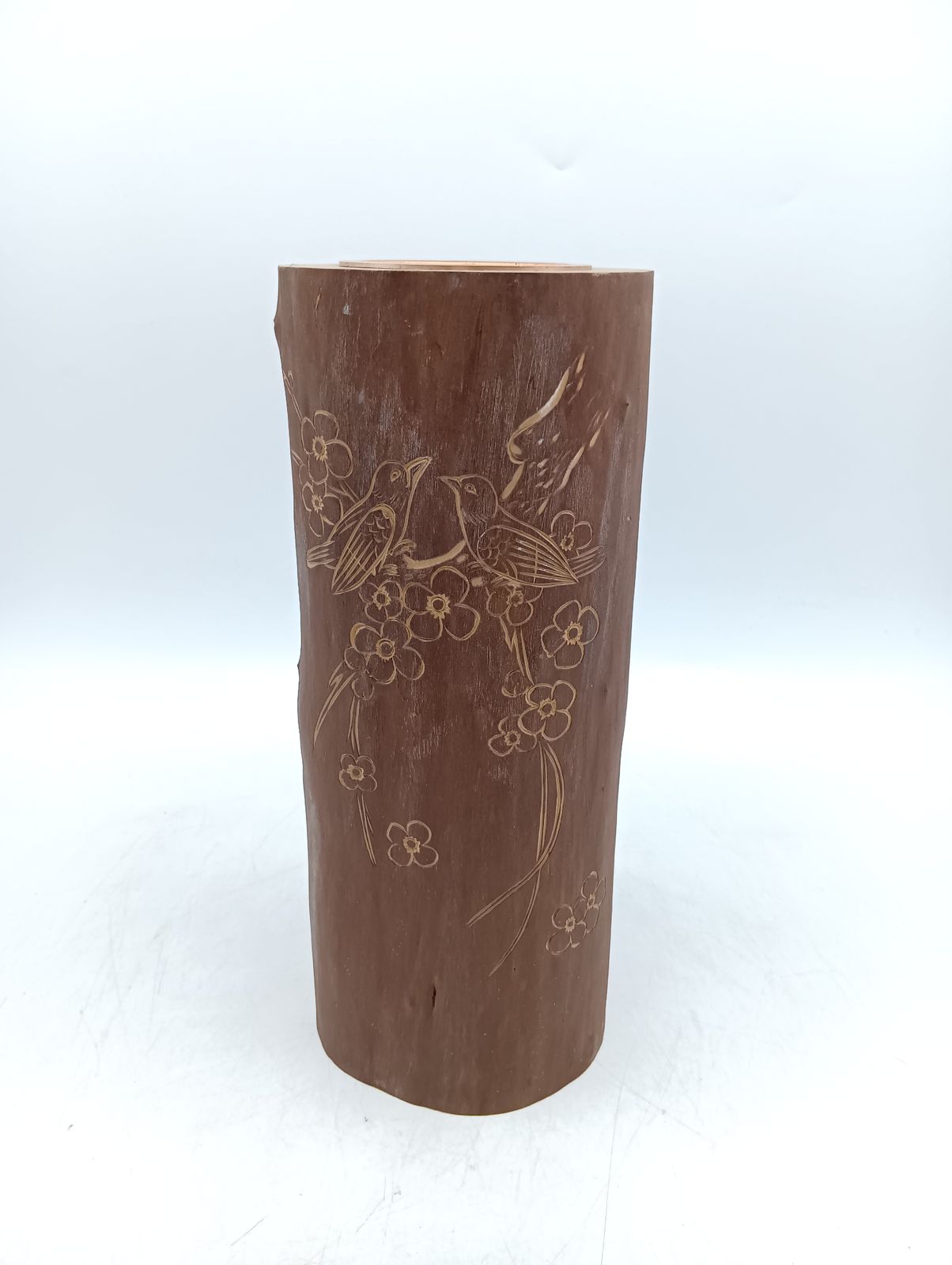 花器 木製 花鳥図 いけばな_Y9954
