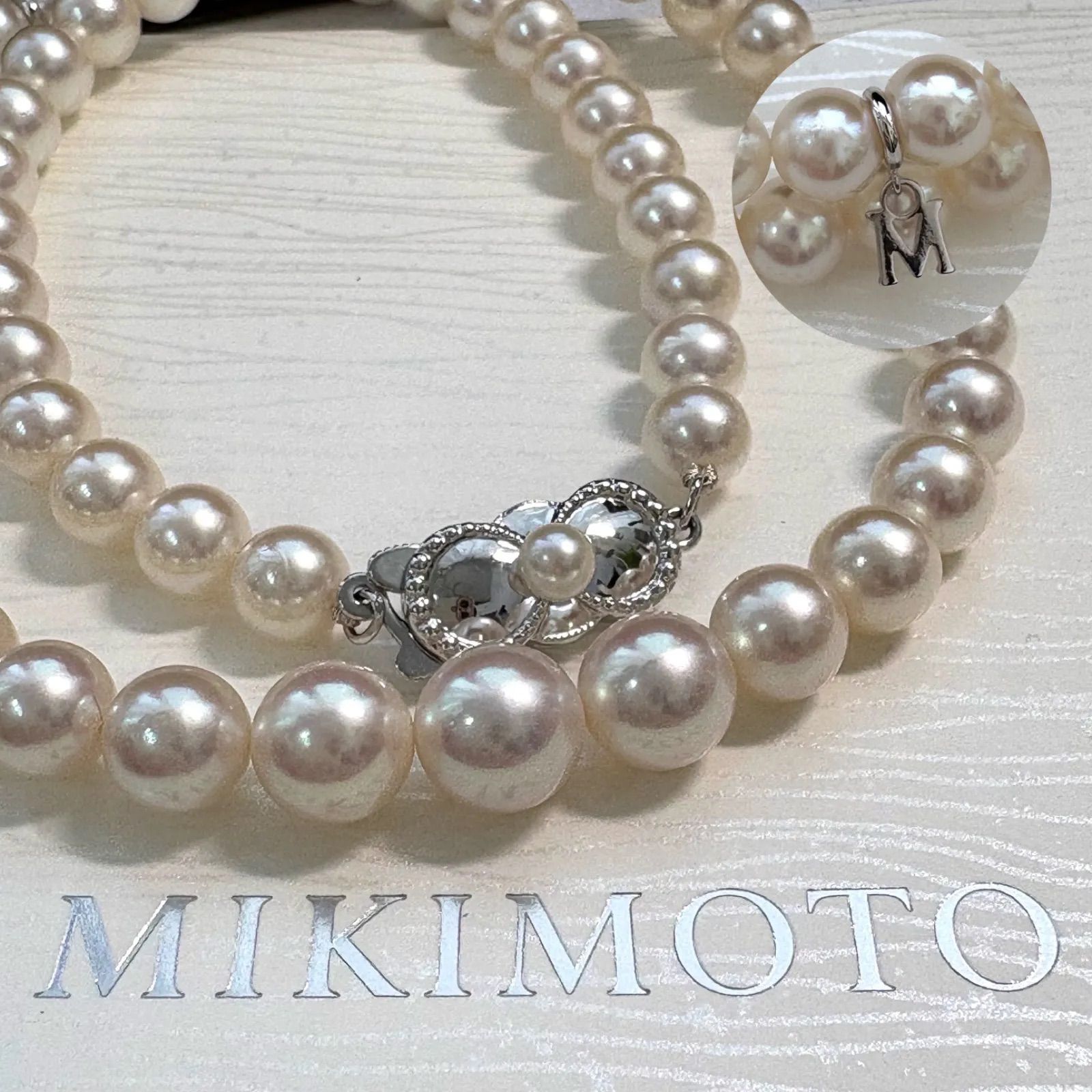 MIKIMOTO ミキモト Mチャーム付 アコヤ真珠 グラデーション 8.6mm