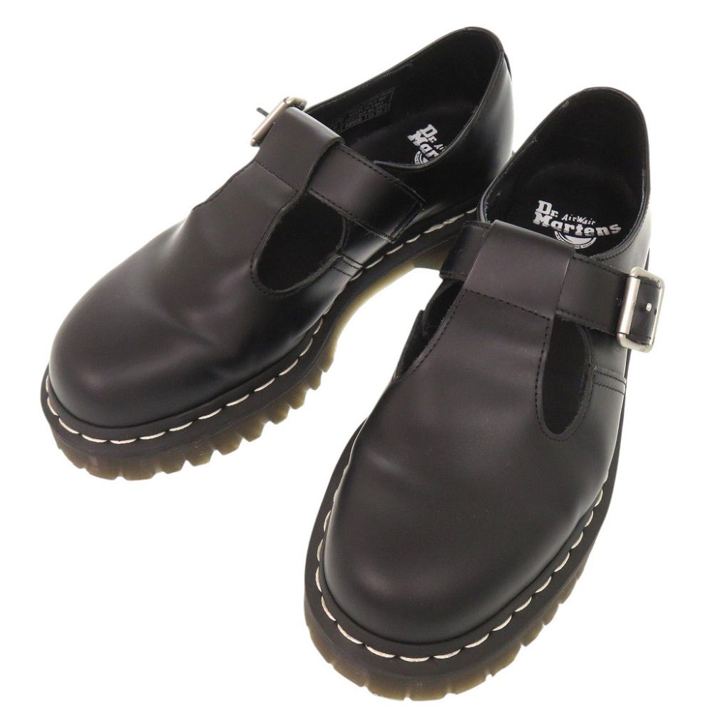 美品 ドクターマーチン POLLEY BEX ホワイトステッチ Tバー サイズUK7 レザー ブラック シューズ レザーシューズ 0961 Dr.Martens メンズ