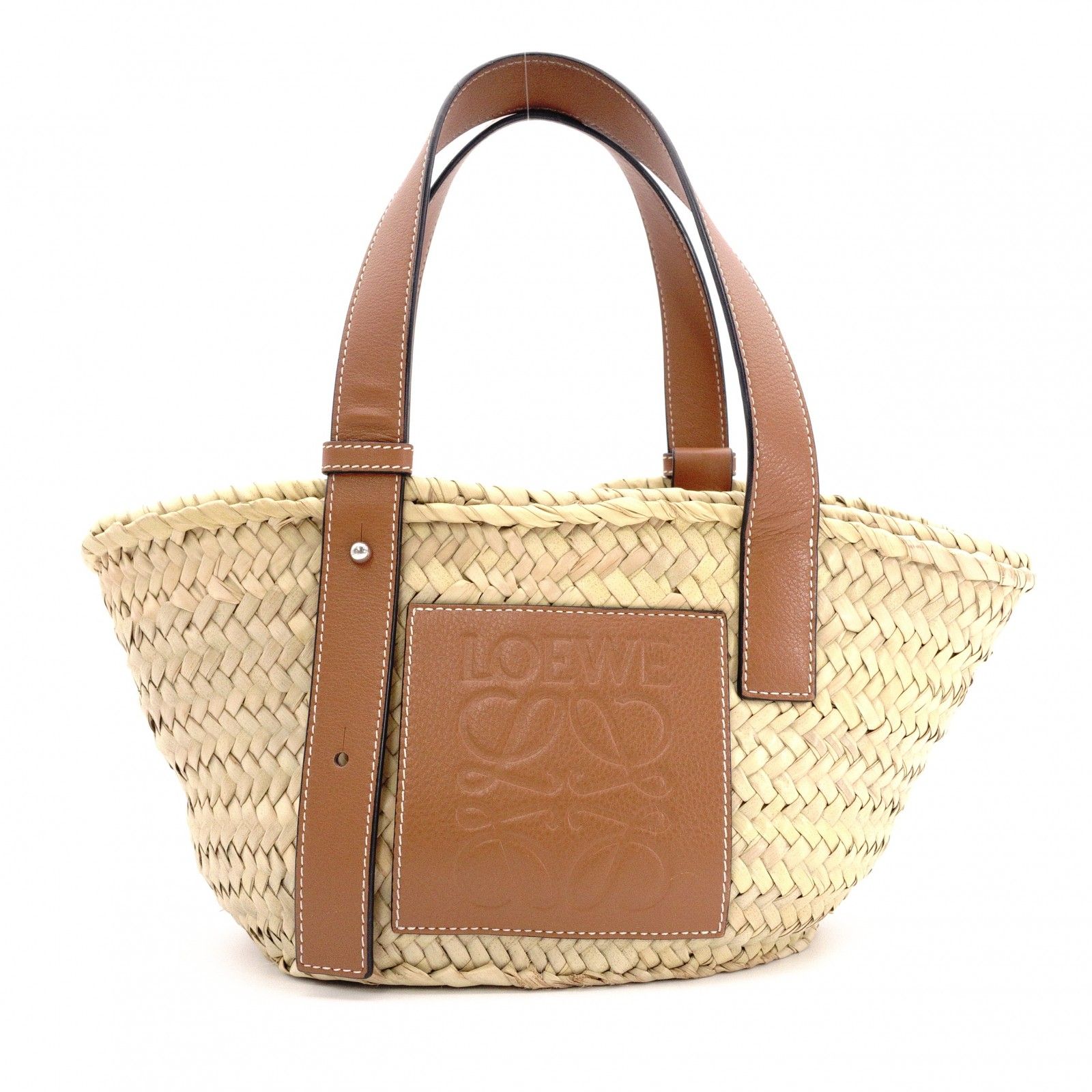 LOEWE ロエベ アナグラム バスケット ハンドバッグ ラフィア ベージュ ブラウン かごバッグ