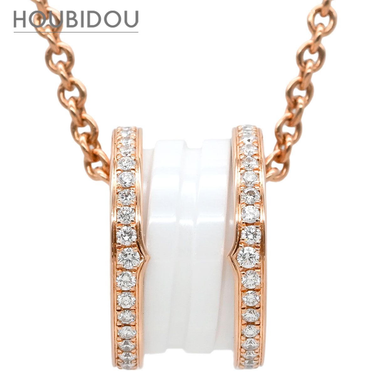 ブルガリ BVLGARI ネックレス ビーゼロワン ダイヤ ピンクゴールド×ホワイト B-zero1 Au750 18K 18金 白セラミック 350053【中古】