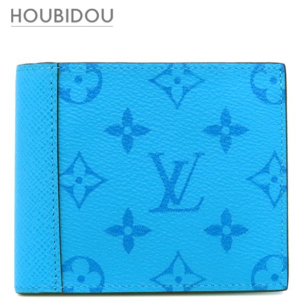 ルイヴィトン LOUIS VUITTON 二つ折り財布 ポルトフォイユ マルコ モノグラムキャンバス タイガ トロピカルブルー シルバー金具 刻印あり 青 M28394 RFID 【箱】【中古】