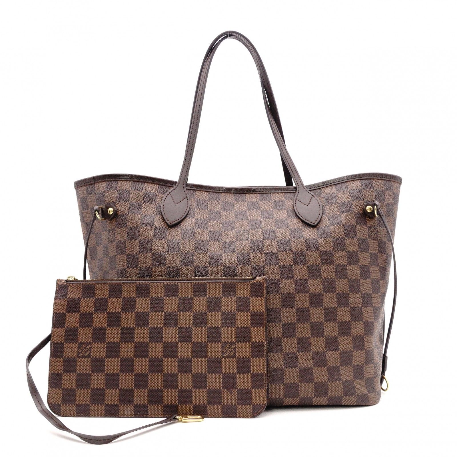 LOUIS VUITTON ルイヴィトン ネバーフル ダミエ ショルダーバッグ レザー/PVC ブラウン系 ポーチ付き