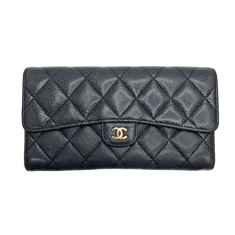 CHANEL シャネル マトラッセ クラシック ロング フラップ 2つ折り長財布 AP0241 25番台 キャビアスキン ブラック ゴールド金具