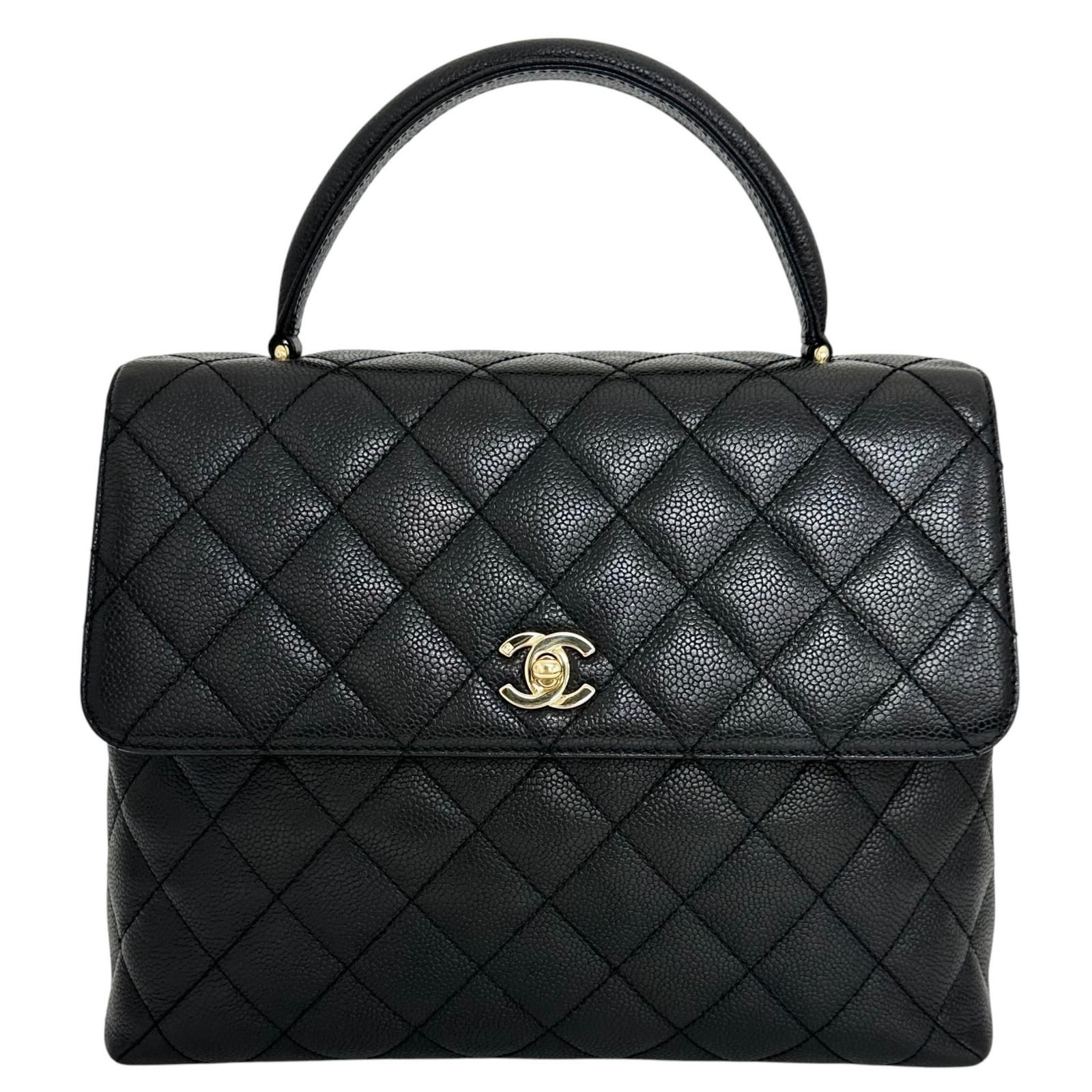 美品 CHANEL シャネル マトラッセキャビアスキントップハンドル ハンドバッグ マットキャビアスキン ブラック レディース【中古】【送料無料】