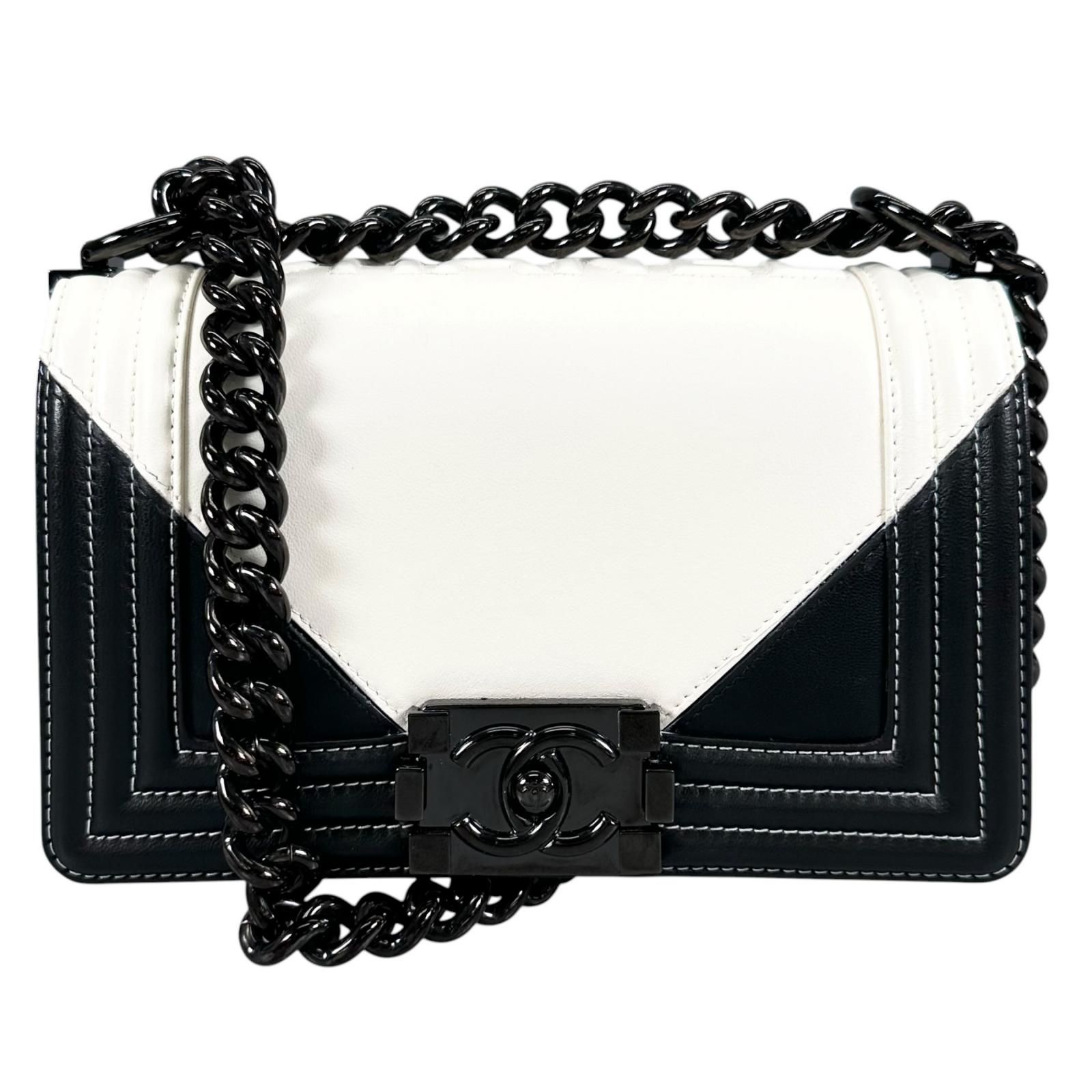美品 CHANEL シャネル ボーイシャネル ジオメトリック チェーン ショルダーバッグ ラムスキン ホワイト レディース【中古】【送料無料】