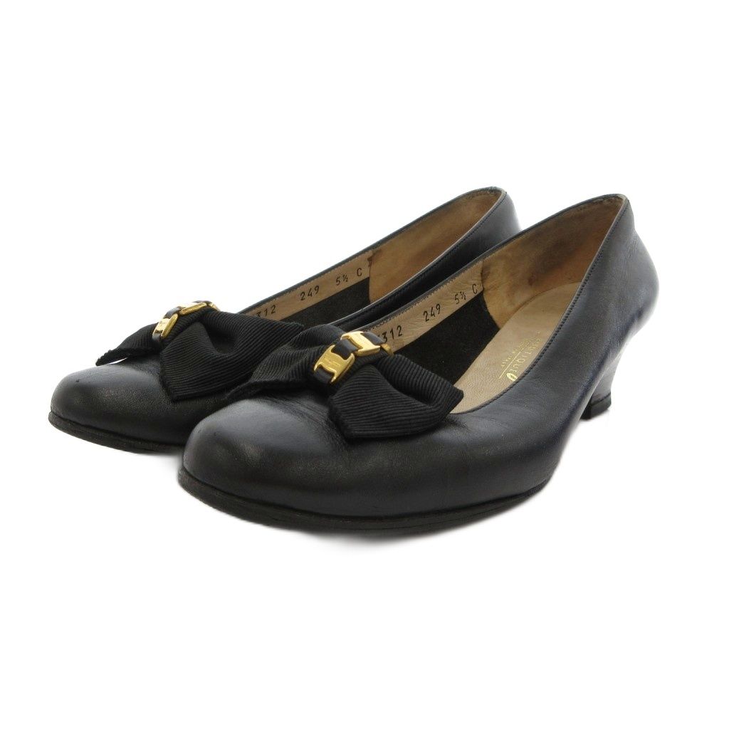 サルヴァトーレフェラガモ Salvatore Ferragamo ヴァラリボン パンプス ラウンドトゥ レザー 5.5 イタリア製 黒 ブラック /KB ■GY62
