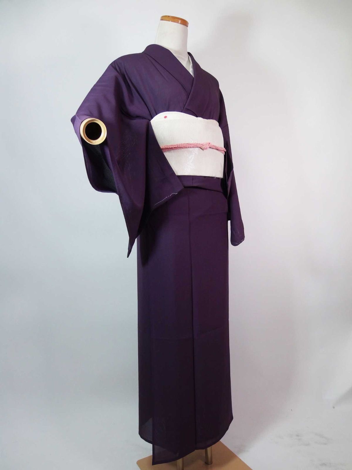 未使用級 美品 藤紫色 駒絽 色無地 紋なし 正絹 夏着物 しつけ付