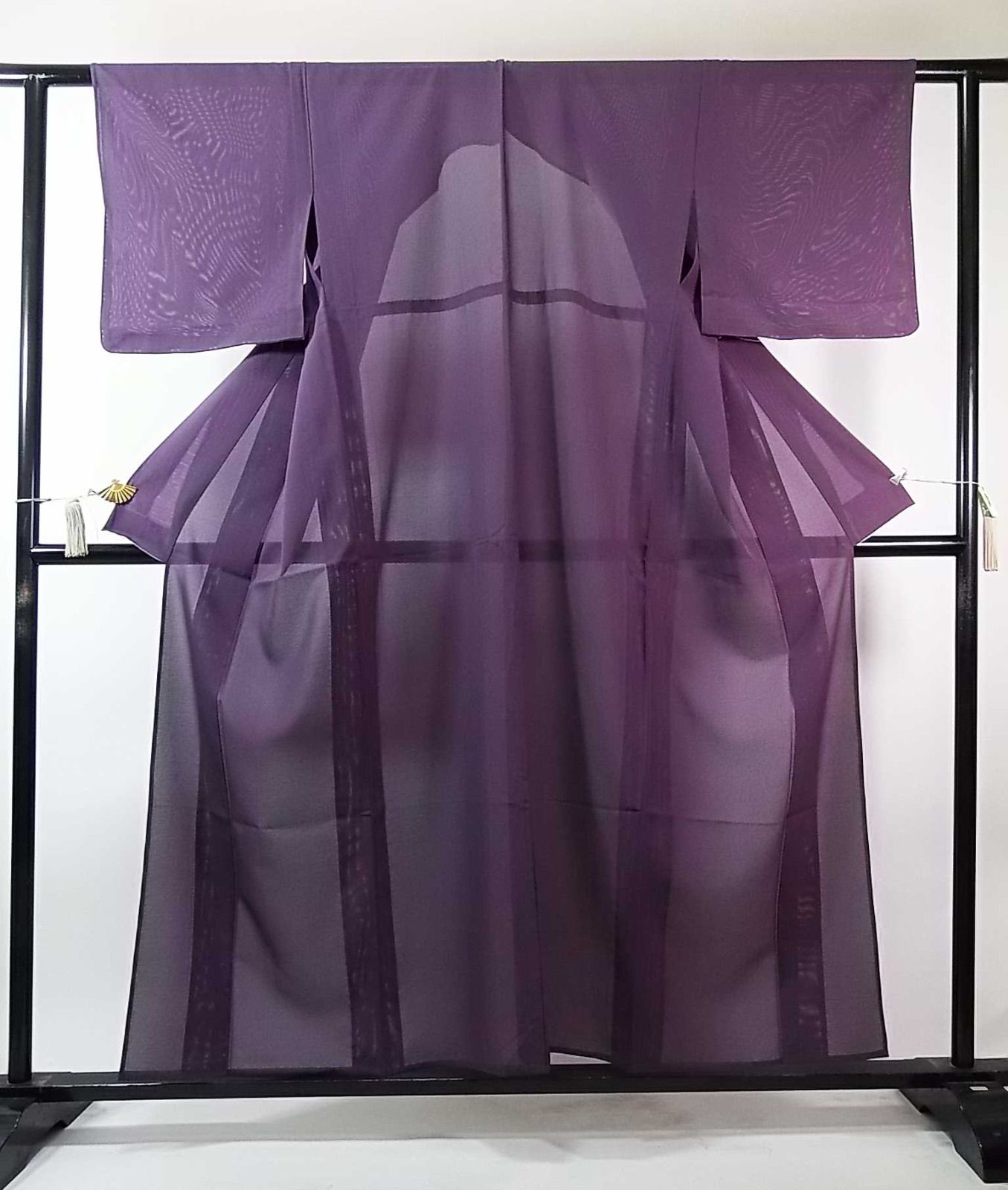 未使用級 美品 藤紫色 駒絽 色無地 紋なし 正絹 夏着物 しつけ付 