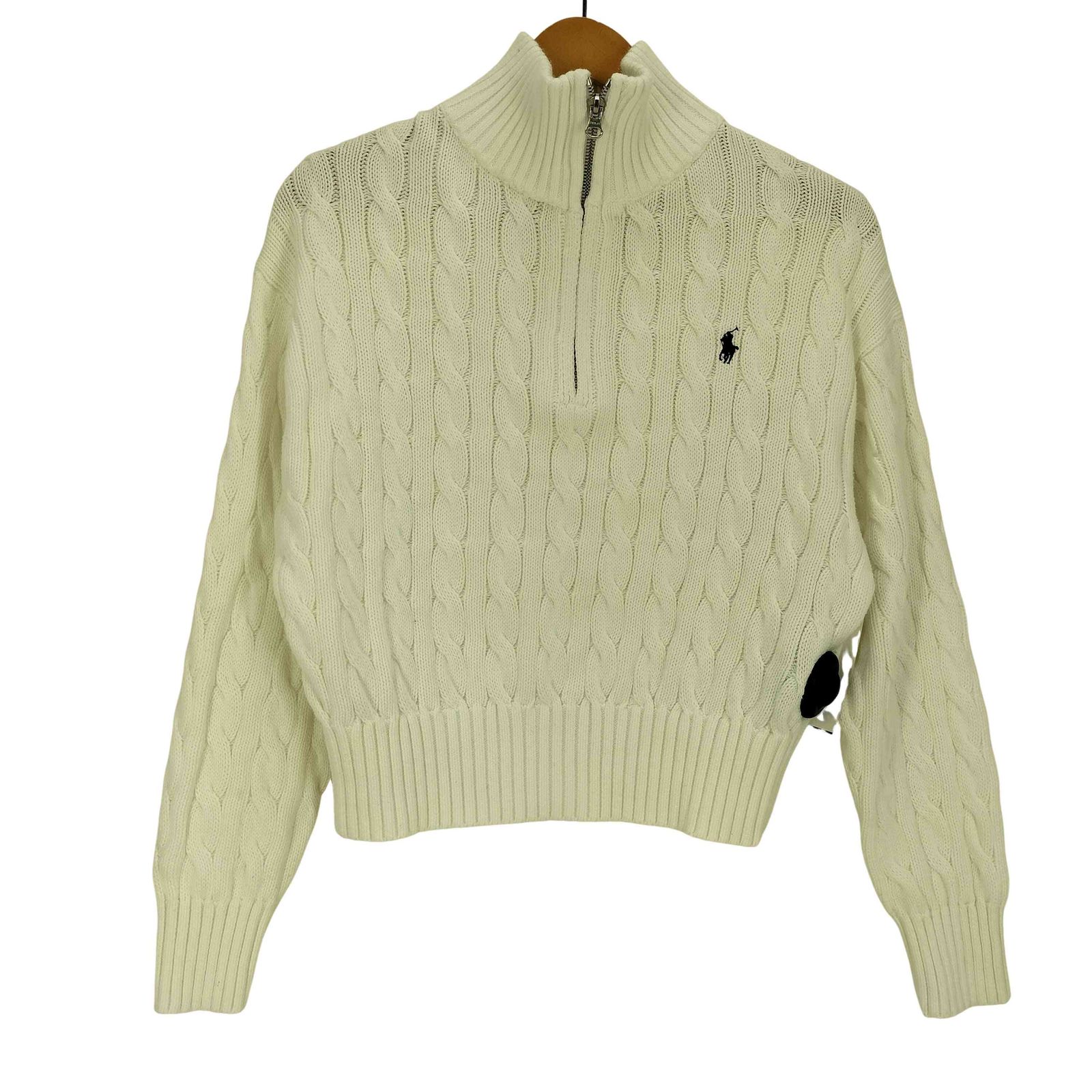 ポロバイラルフローレン Polo by RALPH LAUREN ポニー刺繍 ケーブル編み ショート丈 ハーフジップニット レディース import：XS