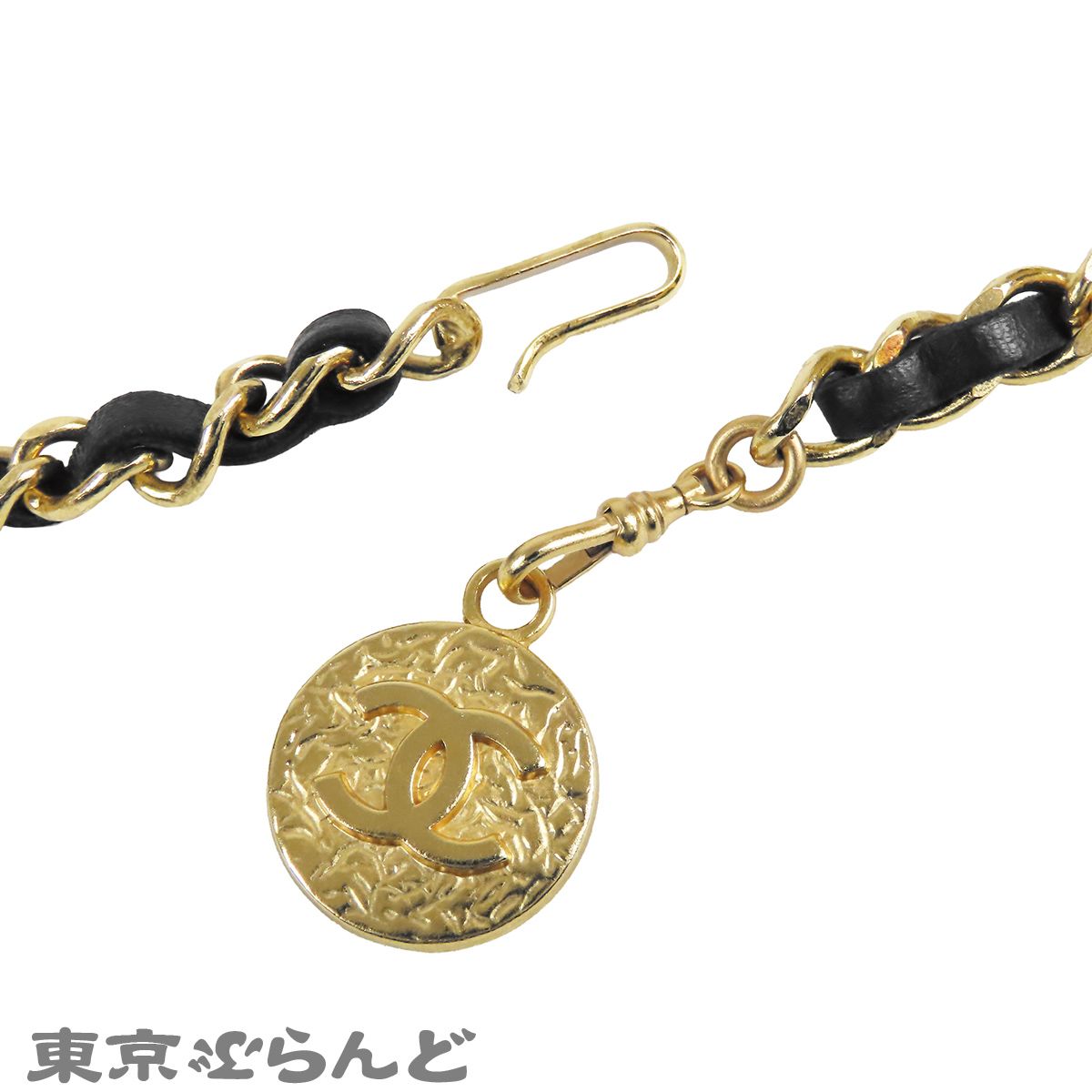 シャネル CHANEL チェーンベルト ブラックxゴールド メタル レザー