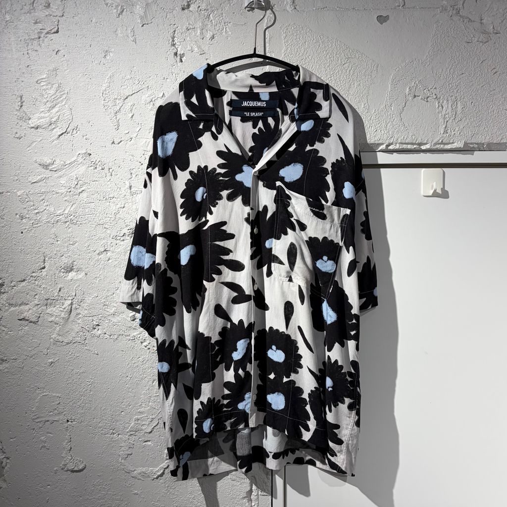 JACQUEMUS ジャックムス Floral Shirt ビスコースシャツ ホワイト&ブラック&ブルー系 Size:50【表参道B06】
