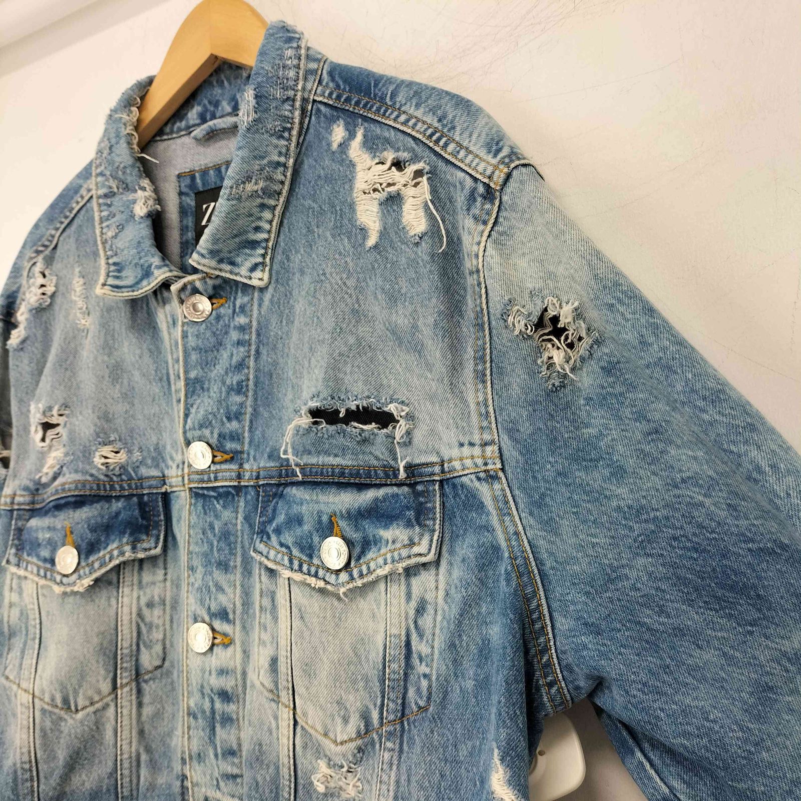 ザラ ZARA オーバーサイズ ダメージ 加工 デニムジャケット メンズ JPN 