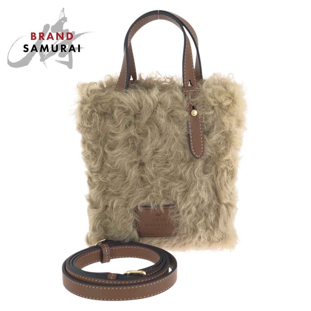新品未使用 Anya Hindmarch アニヤ ハインドマーチ Eyes ベージュ ゴールド金具 シープスキン/レザー ショルダーバッグ 603012 新品【中古】