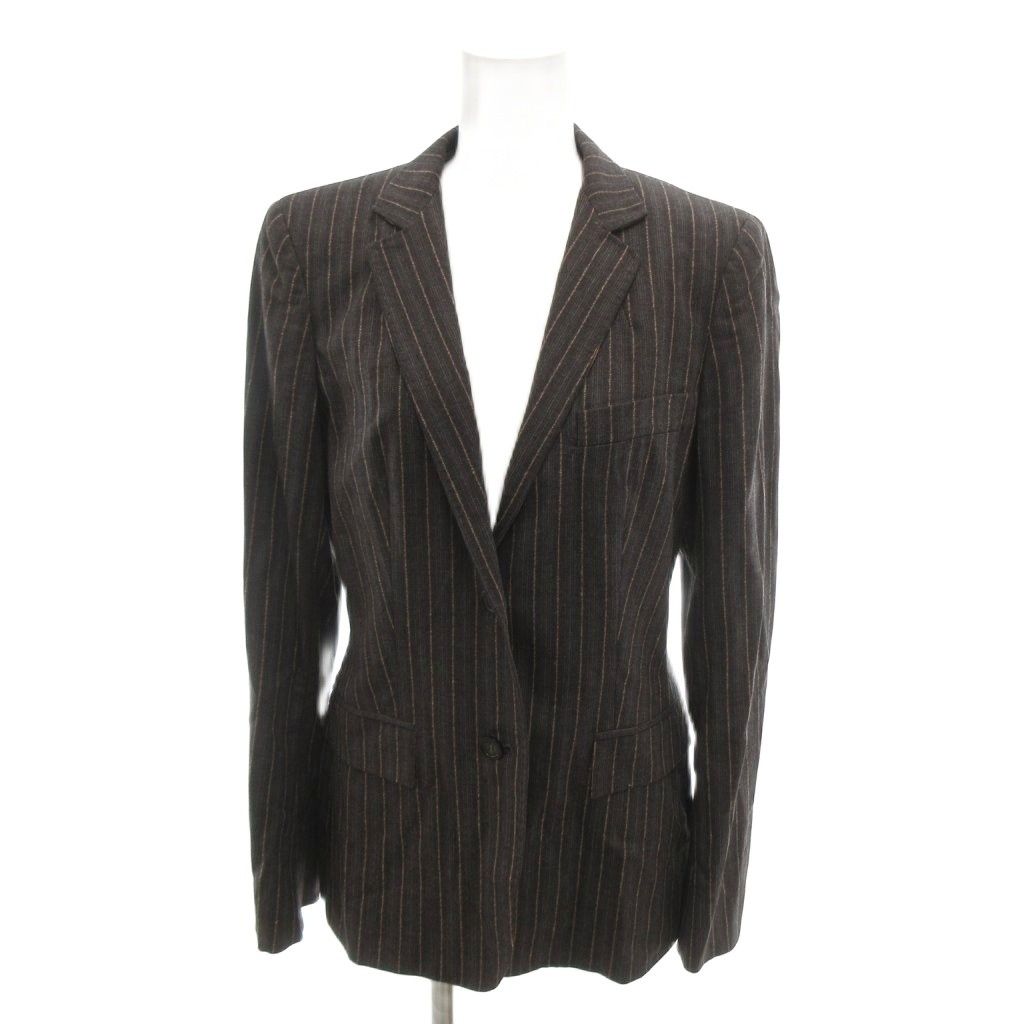 マックスマーラ MAX MARA 美品 白タグ テーラードジャケット 40 黒 ブラック ストライプ柄 シングルブレスト 総裏地 /SJ ■ECG006