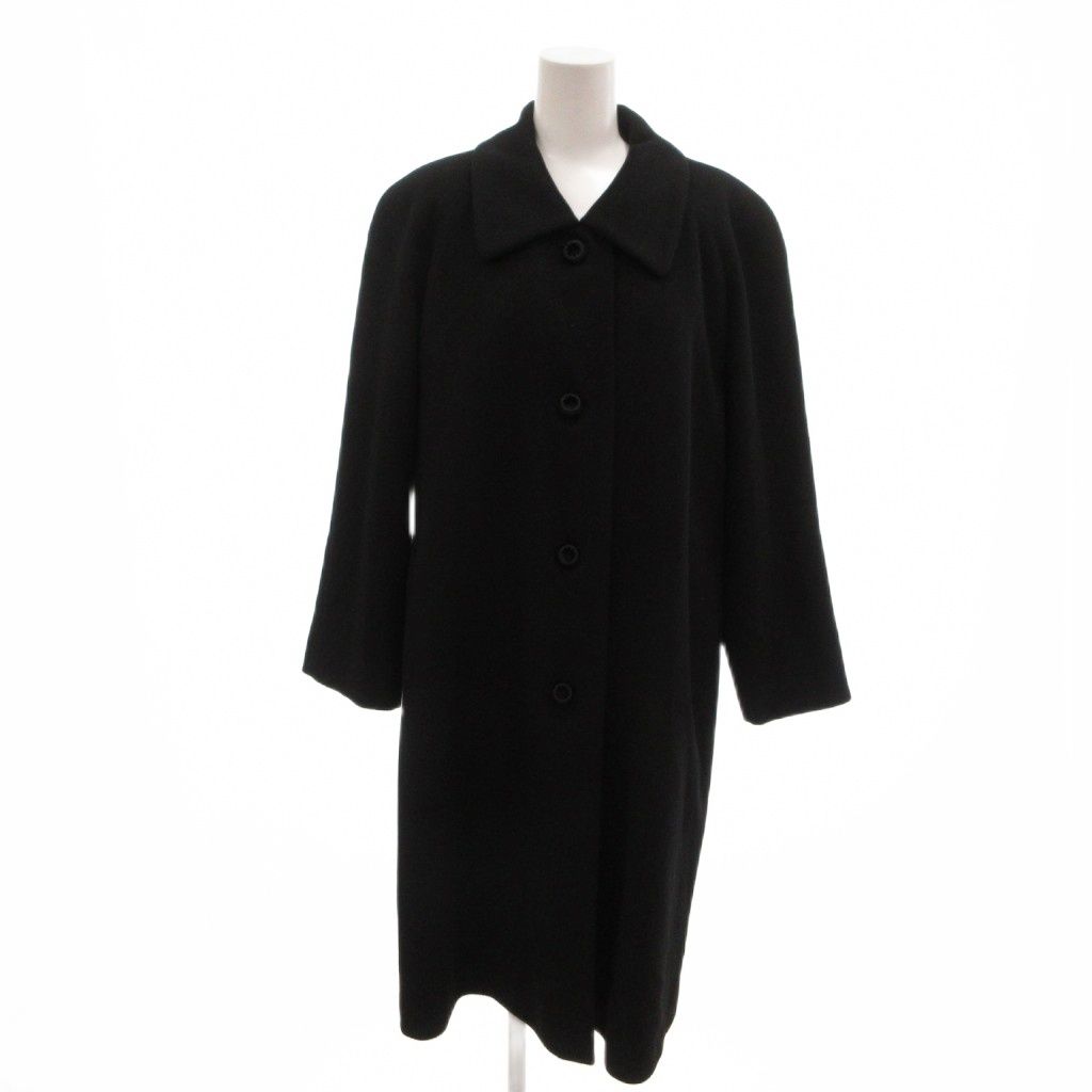 YELL MIWA 美品 ステンカラーコート くるみボタン カシミヤ 9 黒 ブラック /MX