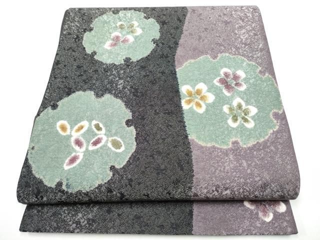 平和屋着物●六通柄袋帯　雪輪舞花文　銀通し地　正絹　逸品　CABG6196hy