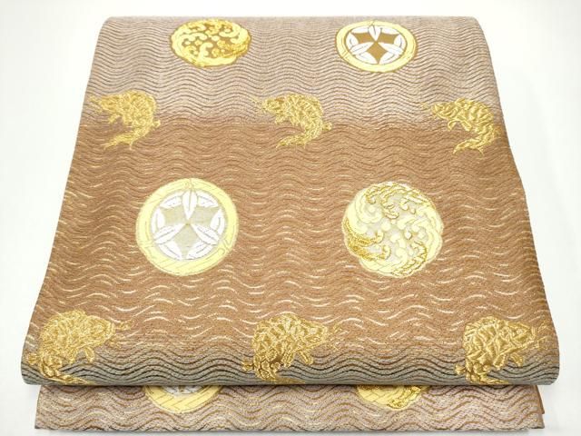 平和屋着物●京の名門　じゅらく謹製　六通柄袋帯　黄皇絲　唐織　荒磯　立波丸文　金銀糸　正絹　逸品　CABG6204hy