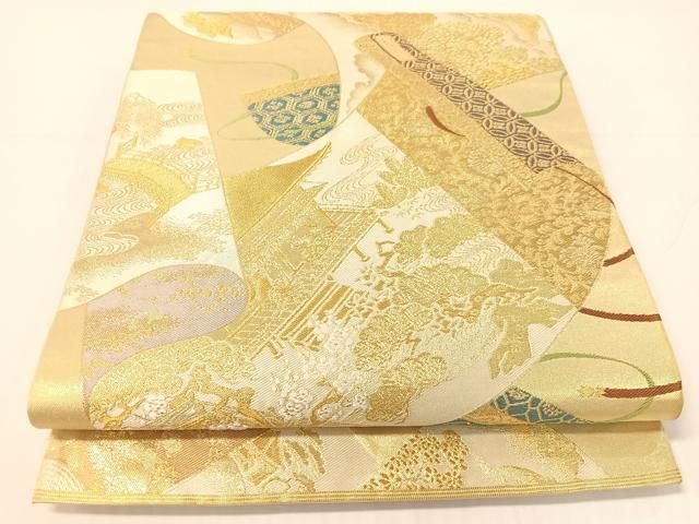 平和屋着物●西陣　川島織物　六通柄　本袋帯　風景絵巻文　金糸　正絹　逸品　CABG1942vp
