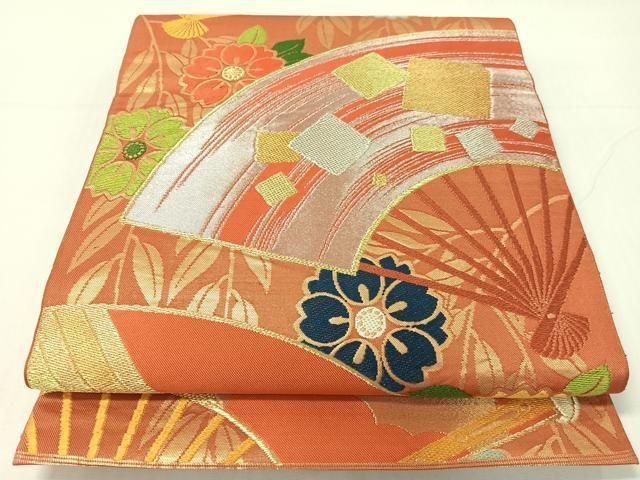 平和屋着物●西陣　川島織物　六通柄　本袋帯　唐織　扇面花文　金銀糸　正絹　逸品　CABG1943vp