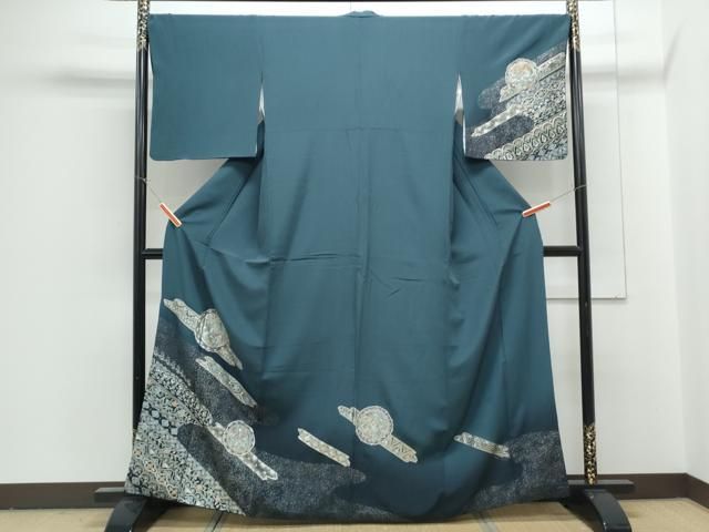 平和屋着物●訪問着　雪輪花鳥文　暈し染め　銀彩　正絹　逸品　CABG8429th