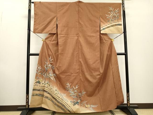 平和屋着物●訪問着　紬地　花唐草文　金彩　正絹　逸品　DABF2285fe