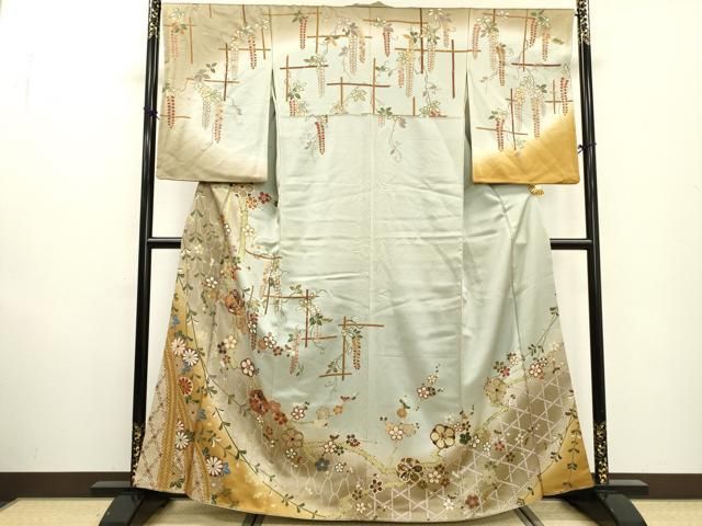 平和屋着物●訪問着　駒刺繍　藤花房枝花文　暈し染　金彩　ますいわ屋扱い　正絹　逸品　DABF2303fe